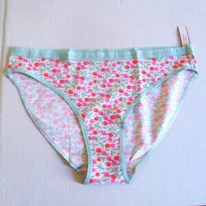 Victoria's Secret Cotton Bikini Panty SIZE XL Green Pink Cherry Print nwt